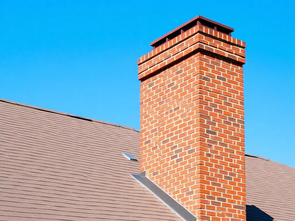 Fully restored brick chimney on a residential rooftop in suburban Indianapolis under bright daylight