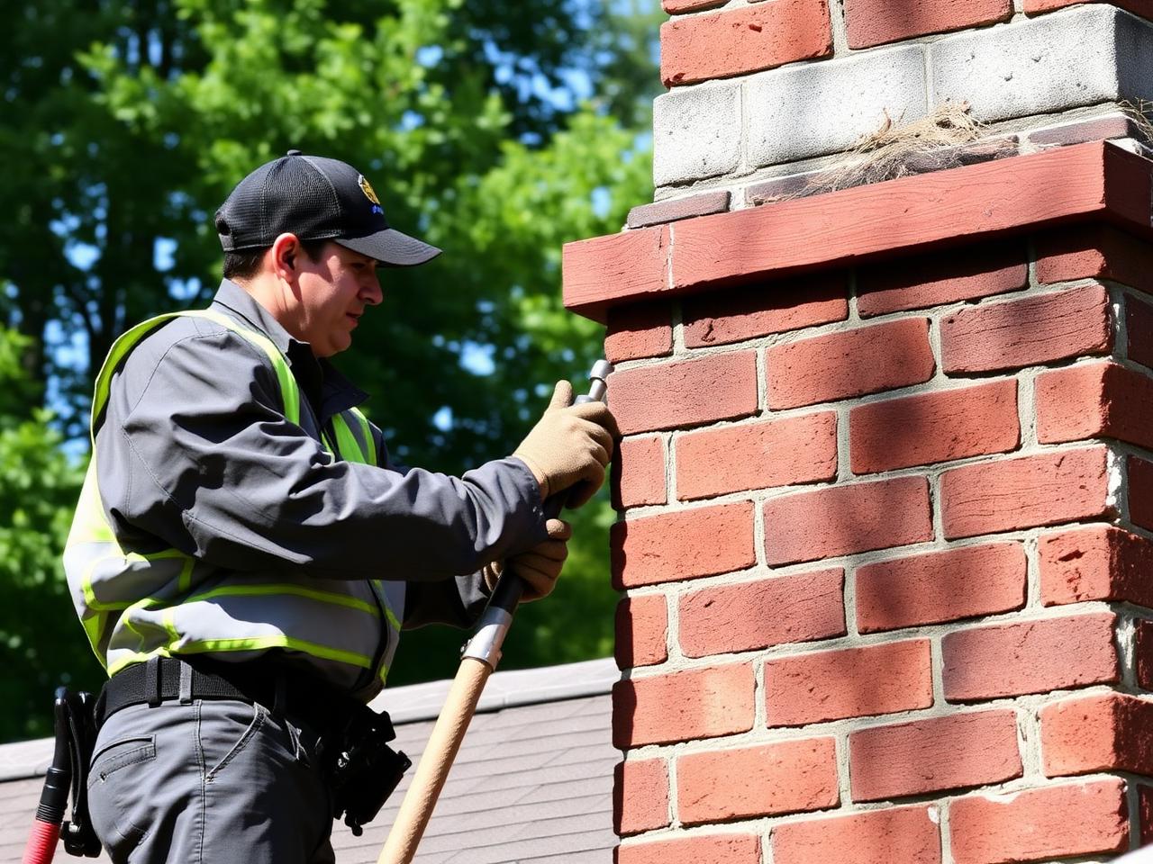 Circle City Chimney technician working on a brick chimney in Indianapolis
